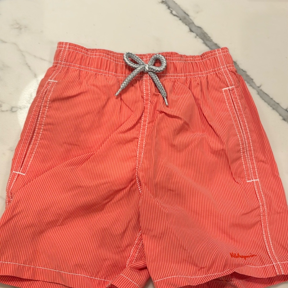 Worn once boys red striped Vilebrequin swim trunks size 8 kids